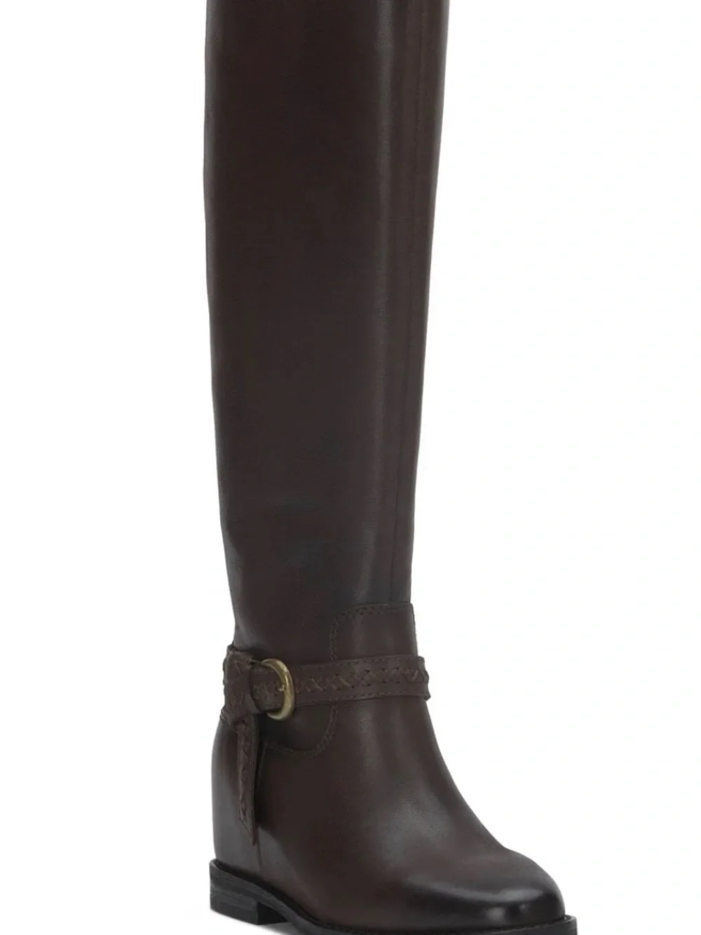 Lucky Brand Braided Strap Over-the-Knee Leather Boots in Dark Brown